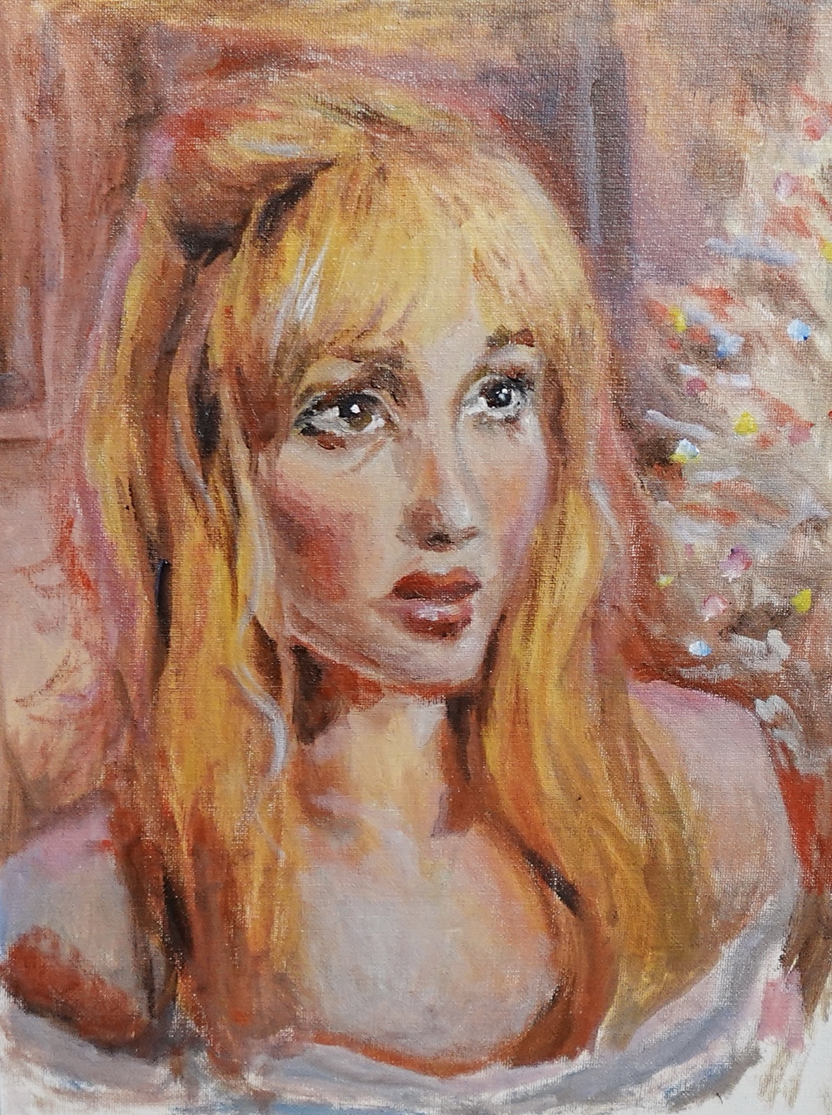 Dough Eyes, small original oil painting on paper by Mia Cugasi, 8 by 6 inches